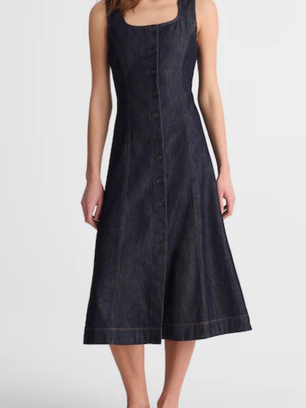 NWT Madewell Airy Denim Squareneck Button-Front Midi Dress